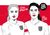 Steph Houghton & Jill Scott | The Rebel Women of Sunderland | Artwork by Kathryn Robertson A black and white, graphic portrait of Jill Scott and Steph Houghton wearing England football jerseys. A stripe of red is in the background. White brush lettering on the red panel reads ’Steph Houghton’ and ’Jill Scott’. A black circle by the women’s head is more brush lettering that reads ‘Rebel Women of Sunderland’.