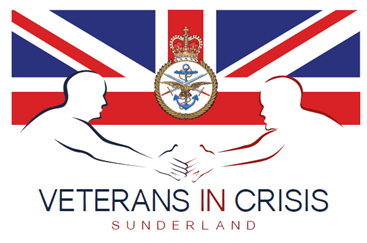 Veterans in Crisis logo featuring a Union flag and two silhouettes shaking hands