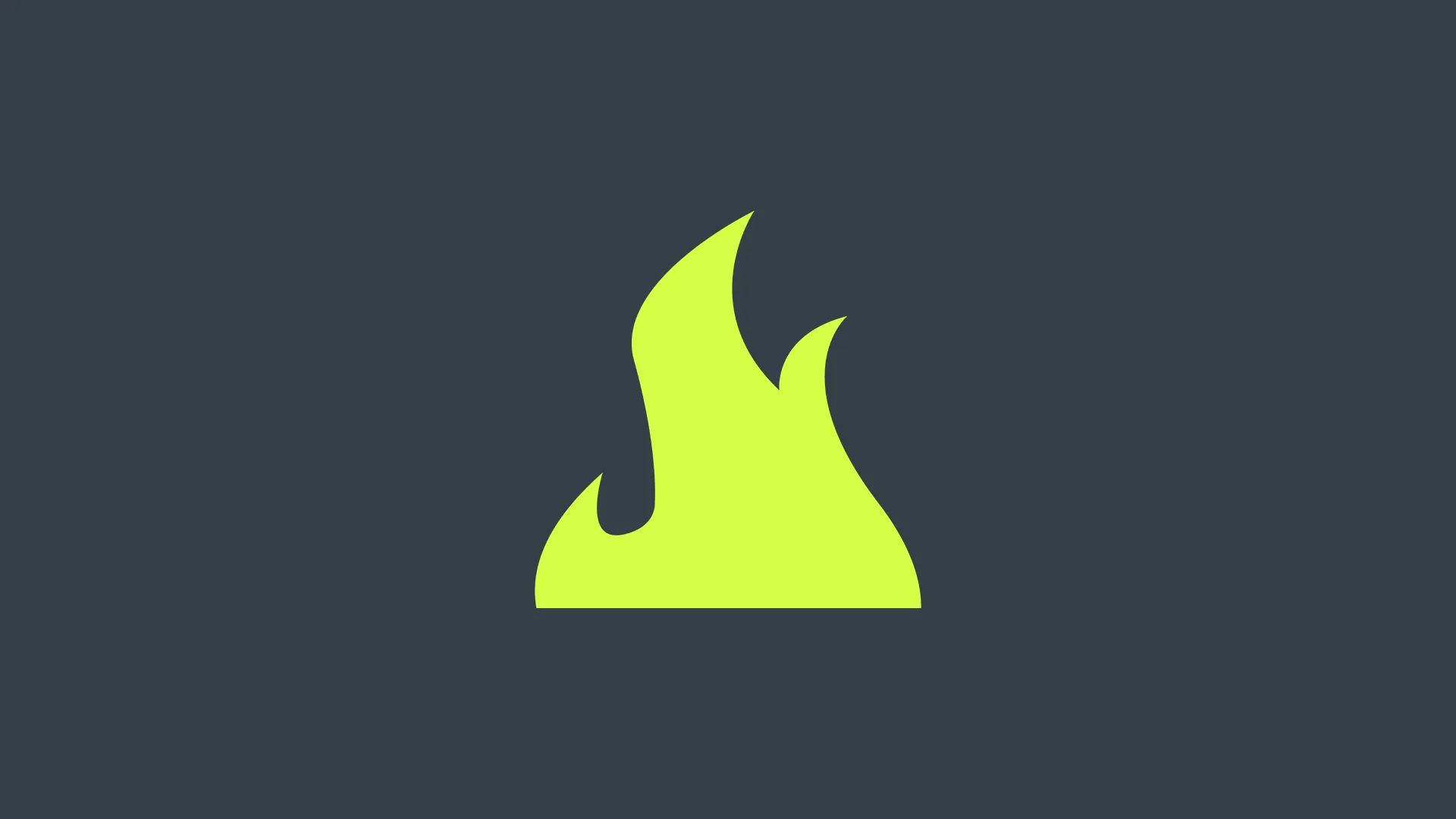 A charcoal background with a lime green flame graphic at the centre