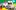 A landscape rectangle shape with a green into yellow gradient. There are three images showing young people interacting at a vintage market. Pictorial images of hearts, scissors, recycling and stitching are placed around the photo images