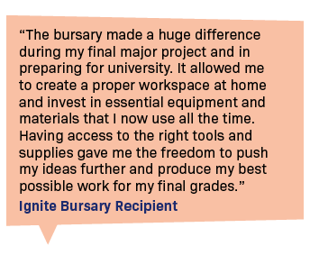 Orange speech bubble with a quote that reads: 