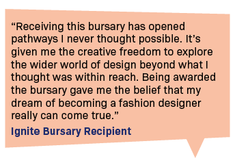 Orange speech bubble with a quote that reads: 