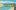An slightly abstract city riverside city scene with a bridge over a sky blue coloured river